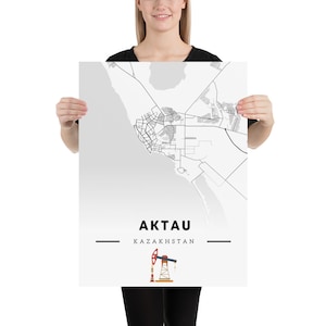 Aktau Wall Art Decor - Modern City Poster, Kazakhstan