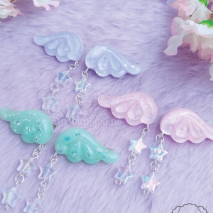 Kawaii Angel Wings Hairclips with Stars ~ Fairy Kei Jfashion Lolita Pastel Goth Harajuku SpookyPoodle