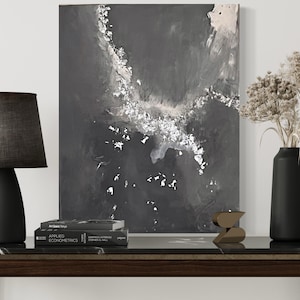 Grey, black and white paintings with silver leaf. Original abstract art painting 16x20