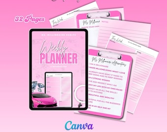 Modèle d'agenda hebdomadaire sur toile : livre numérique DPP de 32 pages (téléchargement numérique)