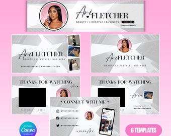 Kit de marca para YouTube, banners, introducción, cierre, YouTube, plantilla de Canva, canal de YouTube, vlog de YouTube