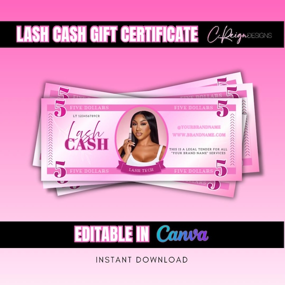 Lash Business Gift Certificate, lash bucks, diy canva template, gift voucher template, beauty business, lash tech, diy gift certificate