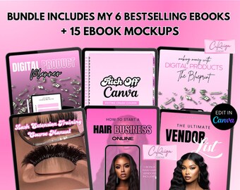 Ensemble d'ebooks DPP, modèles Canva personnalisés, maquettes, modèles Canva bricolage, produits de beauté, coiffure, technologie des cils