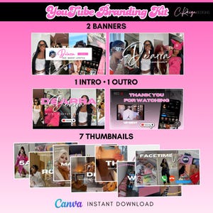 YouTube branding kit, YouTube banners, YouTube intro, YouTube outro, YouTube thumbnails, Canva Template, YouTube thumbnail templates