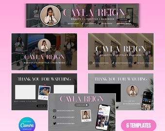 Kit de marca para YouTube, banners, introducción, cierre, YouTube, plantilla de Canva, canal de YouTube, vlog de YouTube