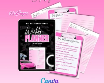 Agenda électronique hebdomadaire : modèle Canva de 32 pages