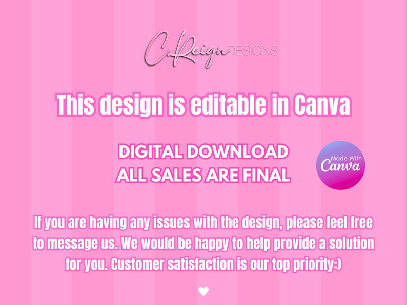 Puede incluir: Gr&aacute;fico rosa y blanco con el texto "This design is editable in Canva" y "DIGITAL DOWNLOAD ALL SALES ARE FINAL". El gr&aacute;fico tambi&eacute;n incluye un logotipo de Canva.