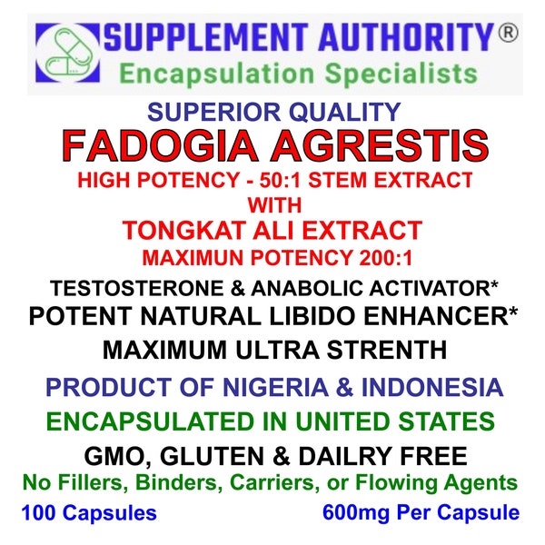 Fadogia Agrestis & Tongkat Ali Longjack 1200mg Maximum Strength Extract Powder Capsules NEW! 100 CAPSULES