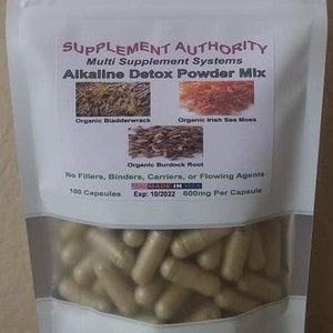 Sea Moss  Bladderwrack  Burdock Root - Alkaline Detox Mix - Dr. Sebi  - 100 Capsule Bag