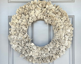 Felt Fabric Wreath Sandy Beige Cream Color for Front Door, Made to Order Boho Bohemian Rustic Modern Country Farmhouse, All Year Round, Gift