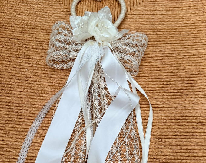 Heart Ribbon Wand with Lace Bow and Satin Ribbon