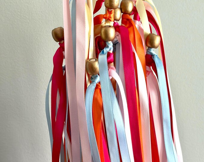 Colorful Satin Ribbon Wands: Wedding Send-Off Party Favors, Photo Props