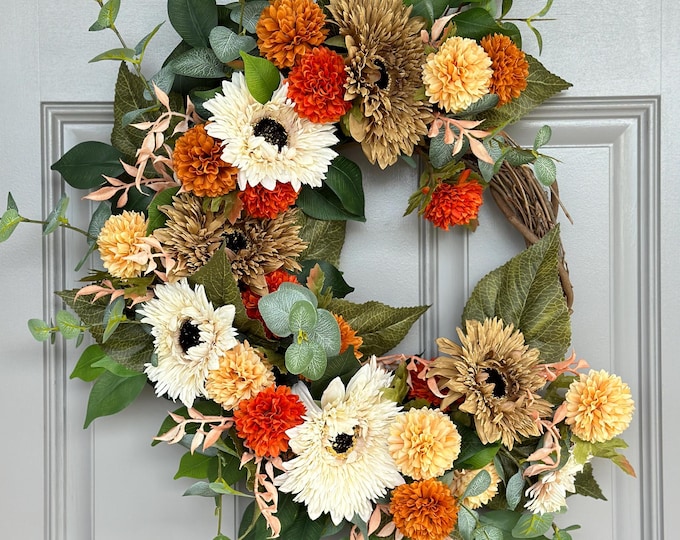 Sunflower Wreath: Modern Country Farmhouse Earth tone Door Decor
