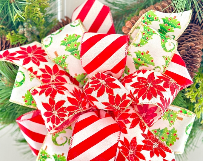 Christmas Tree Topper Bow: Red, Green, and Candy Stripe Wired Ribbon