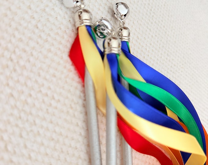 Custom Color Satin Ribbon Streamers with Gold/Silver Wand and Bell: Fairytale Wedding Favors