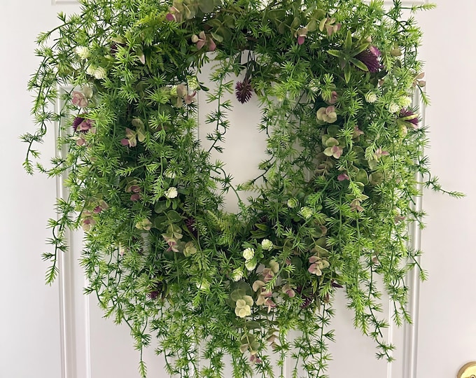 Greenery Foliage Wreath: Year Round Purple Thistle Front Door Decor