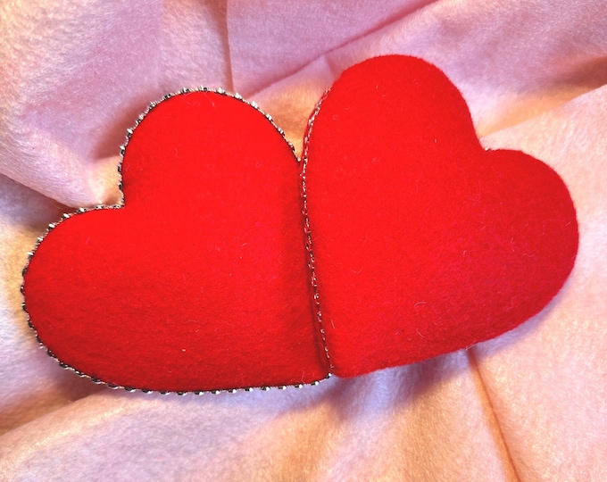 A set of 2 Red Felt Hearts: Sparkly Valentine's Table Decor