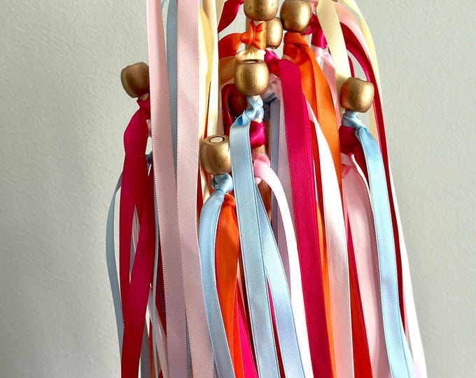 Colorful SET of 10 Satin Ribbon Wands: Wedding Send-Off Party Favors, Photo Props