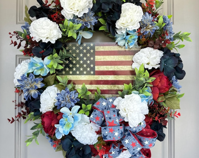 Patriotic Floral Door Wreath: 4th of July Independence Day Decor