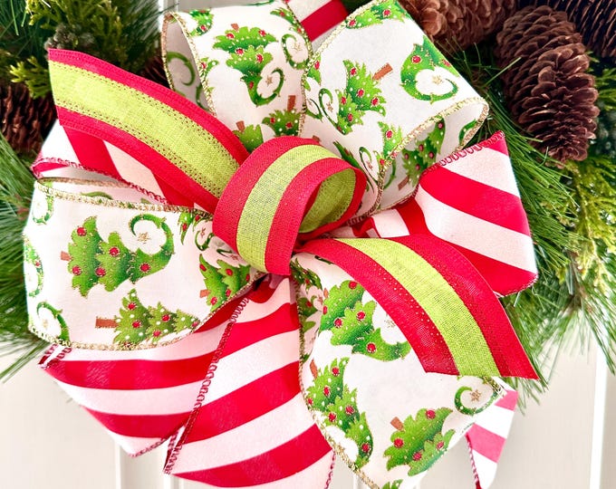 Christmas Tree Bow: Red and White Candy Stripe Wired Ribbon