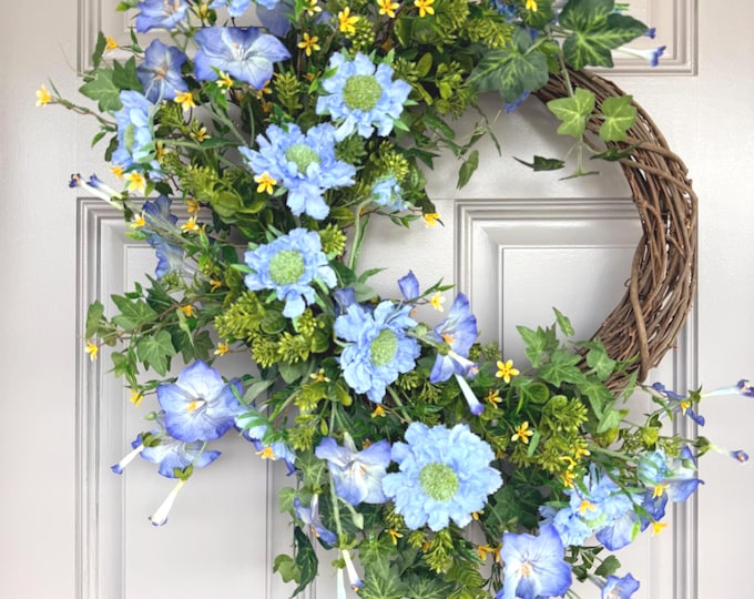 Blue Flower Cottage Garden Everyday Wreath