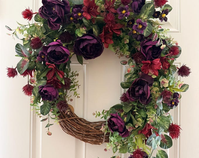 Deep Purple Plum and Rich Burgundy Grapevine Moody Romantic Wreath