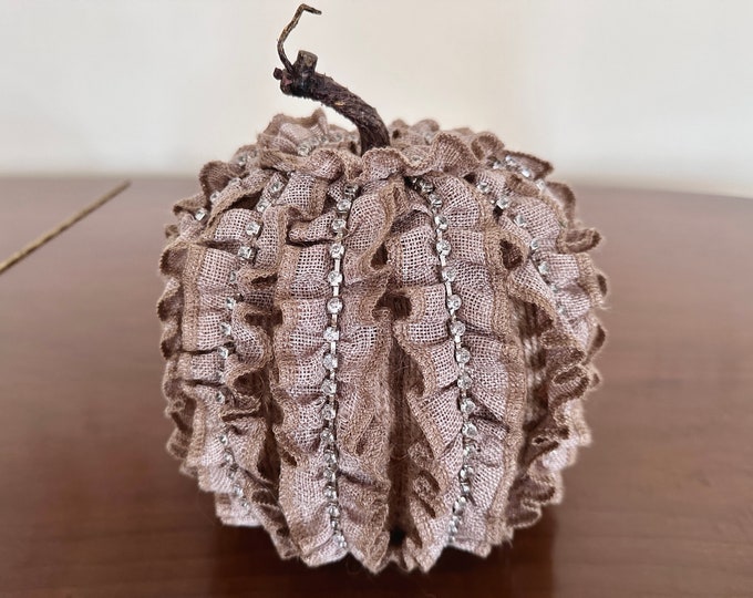 Jute Twine Pumpkin: Hand-Wrapped Burlap Ribbon with Glass Beads