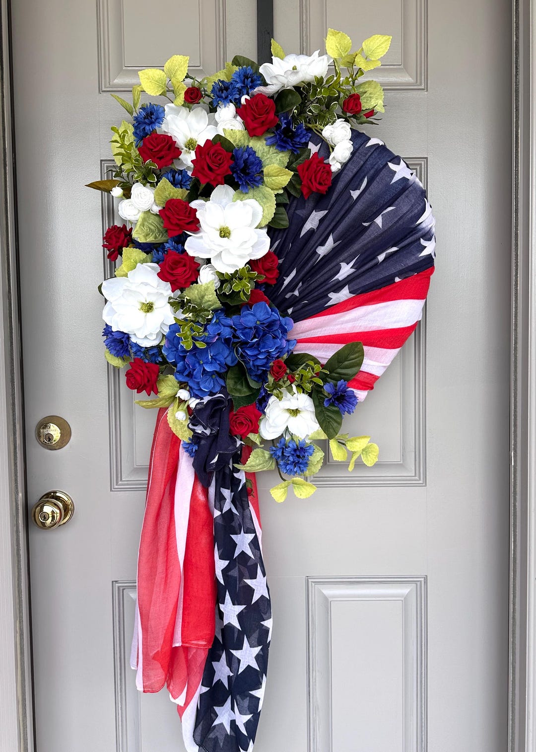 Floral American Flag Wreath: Patriotic 4th of July Door Swag - Etsy
