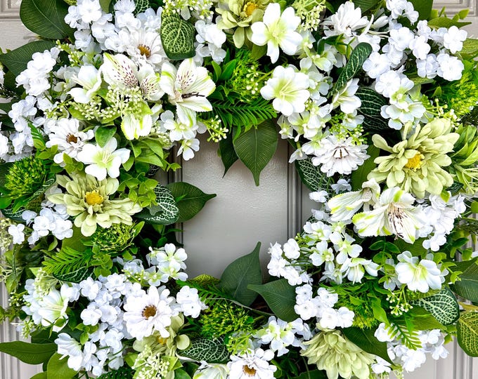 White Flower Wreath: Modern Farmhouse Door Hanger (Made To Order)