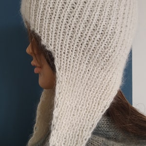 Mohair hat Earflap mohair hat Hand knit hat Off white knitted hat
