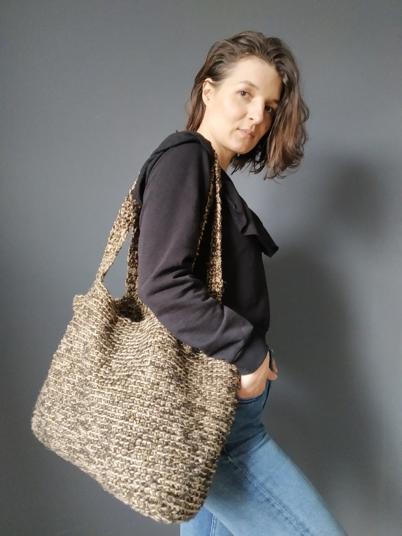 Crochet bag Crochet tote bag Shoulder bag Handmade bag Crochet handbag Knitted bag Jute bag Shopping bag Big bag image 3