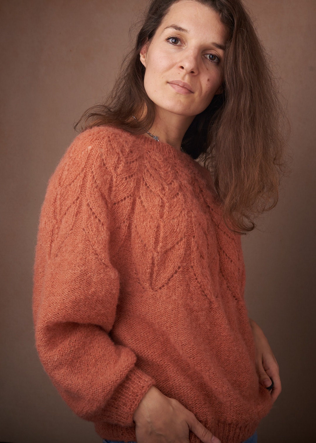 Hand-Knitted Alpaca-Silk Sweater: Lace Raglan Sleeve Design
