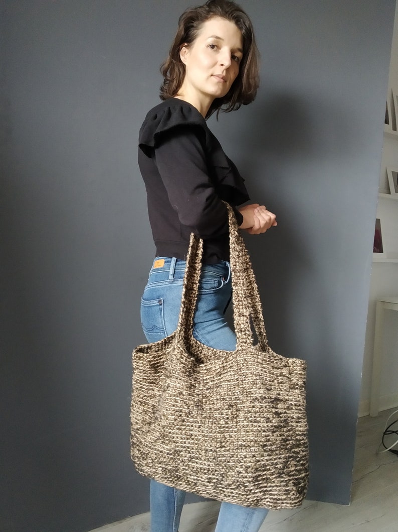Crochet bag Crochet tote bag Shoulder bag Handmade bag Crochet handbag Knitted bag Jute bag Shopping bag Big bag image 6