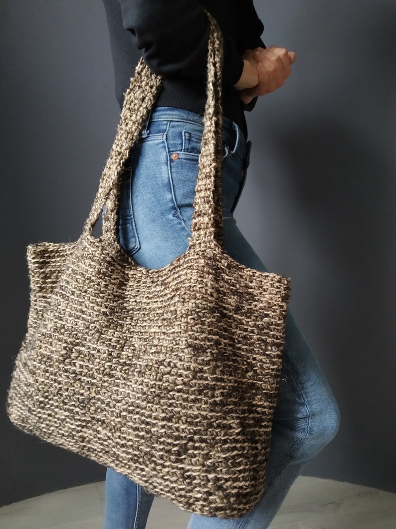 Crochet bag Crochet tote bag Shoulder bag Handmade bag Crochet handbag Knitted bag Jute bag Shopping bag Big bag image 2