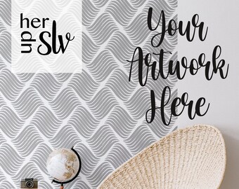 Cottage-core Wallpaper Mockup Template PSD - Boho Living Room Wallpaper Template -  Photoshop Wallpaper Mockup - Photopea Wallpaper Mockup