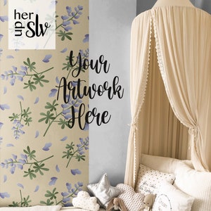 May include: A white canopy bed with a white and grey patterned pillow, a white pillow with the text "You are so loved", a white pillow with the text "Dream big little one", a silver star-shaped pillow, a white heart-shaped pillow, a grey bunny stuffed animal, and a white blanket. The bed is in front of a wall with a floral wallpaper pattern.