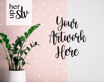 Simple Wallpaper Mockup Template with Plant - Photoshop Wallpaper Mockup - Photopea Wallpaper Mockup