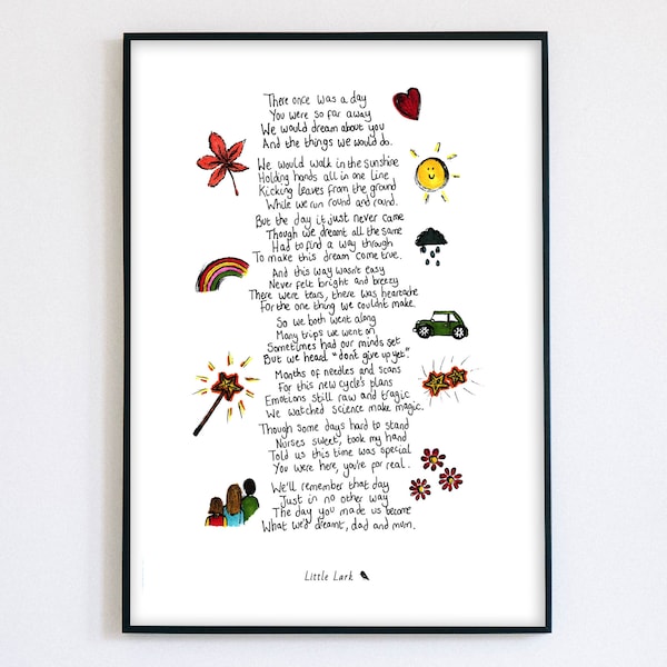 Science Made Magic poem. IVF journey print. Written and hand illustrated print in A4 or A3. Unframed.