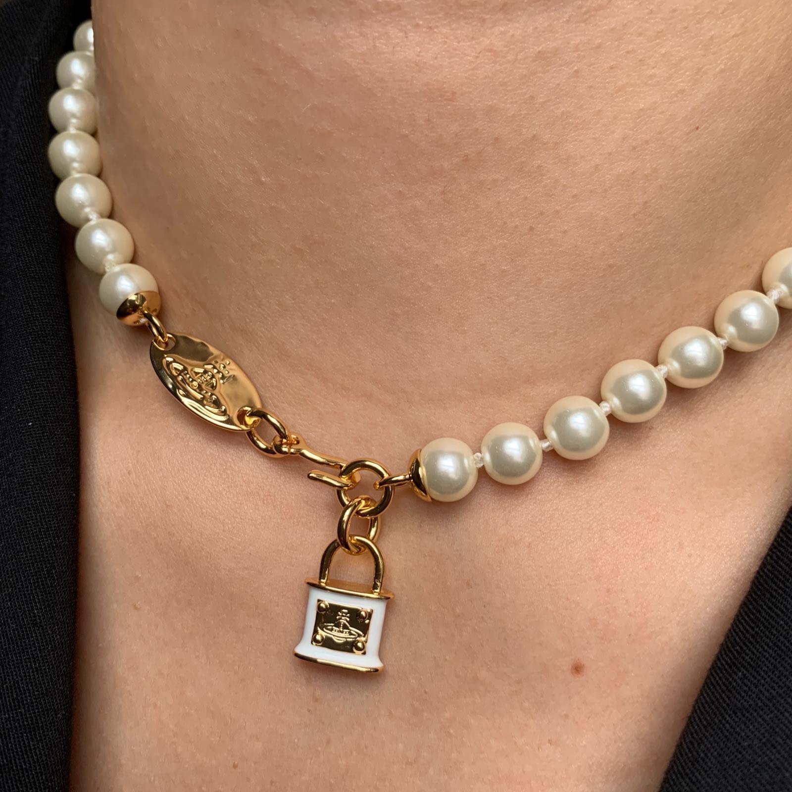 Gold Lock Necklace New In Box Vivienne Westwood Gold Pearl Etsy