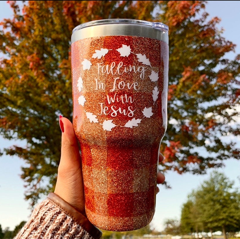 Personalized 30oz Orange Plaid Tumbler Etsy