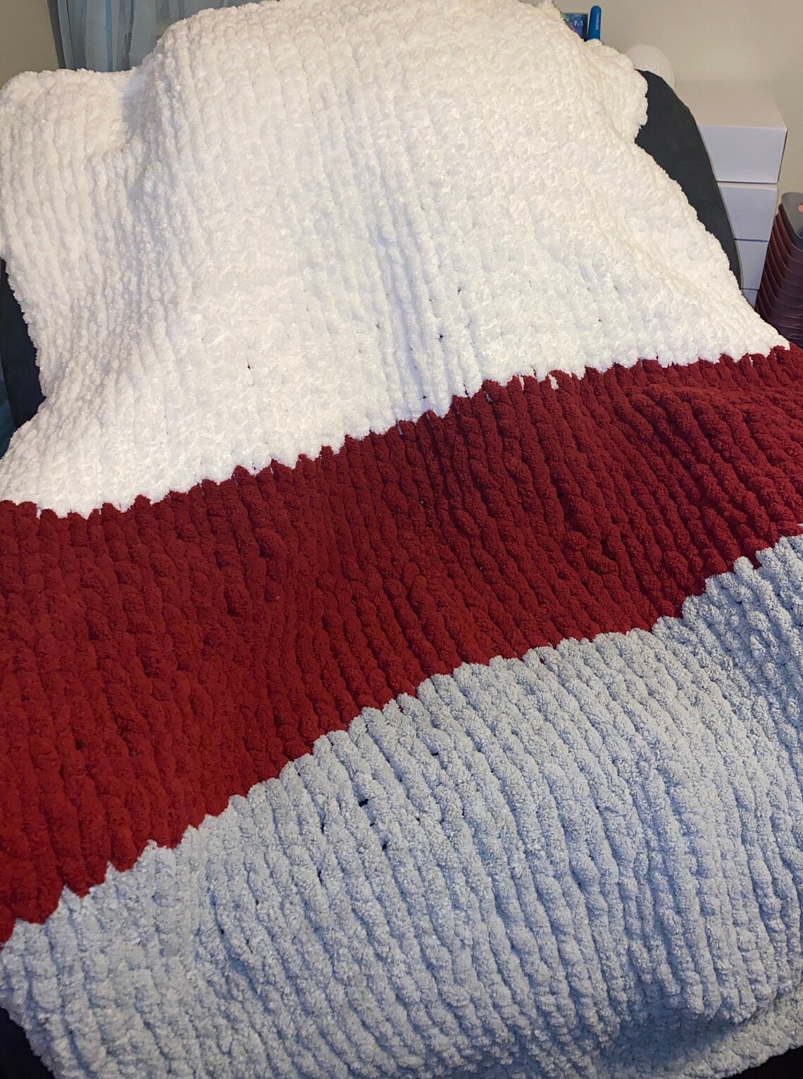 Hand Knitted Baby Blanket Chunky Yarn Etsy