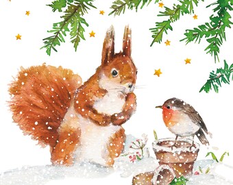 snow design -641 Squirell forest 4 Single paper decoupage napkins winter