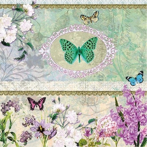 4 tovaglioli di decoupage farfalla individuali. Verde floreale e farfalla carta tovaglioli artigianali, decoupage, scrapbook, media misti, artigianato generale