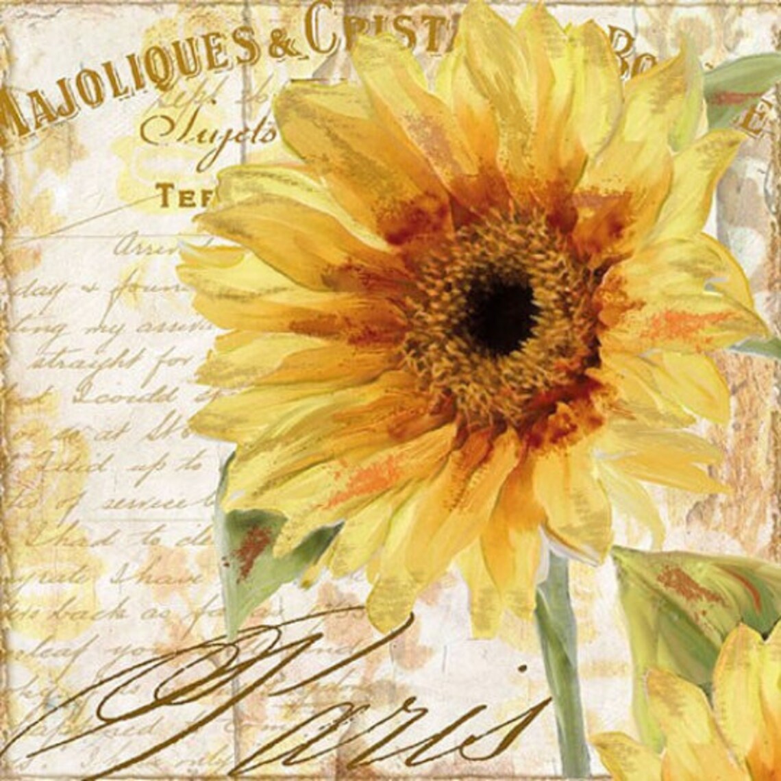 4 individual sunflower decoupage napkins. Yellow sunflower Etsy
