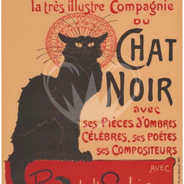 A1 Posh Chalk Chat Noir High Quality Decorative Decoupage Rice Paper for Furniture Upcycling, Black Cat Poster from Friends, Vintage Style