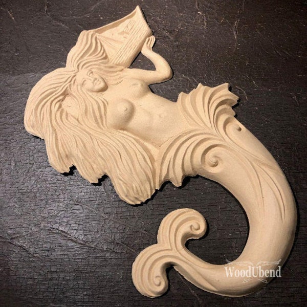 WoodUbend #2283 26cm decorative mermaid Furniture Applique / Wooden Furniture Moulding, Mixed Media Onlay Bendable when heated