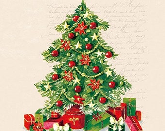 4 individual Christmas decoupage napkins. Traditional Christmas Tree craft napkin, for decoupage, scrapbook, mixed media, general craft
