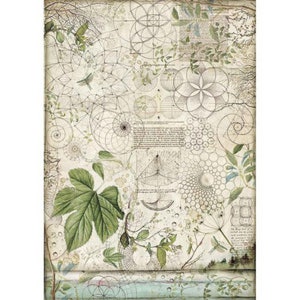 Hoja de papel de arroz A3. Hojas geométricas vintage y papel de decoupage con temática de mandala, hoja de álbum de recortes de estilo geométrico, técnica mixta, artesanía general