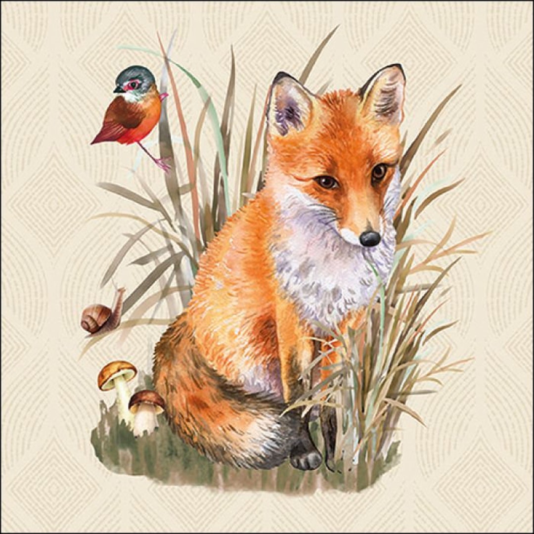 4 Individual Fox Decoupage Napkins. Cute Fox Paper Craft Napkins