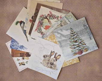 Assorted  Christmas Napkins for Decoupage, paper craft napkins, mixed media, multipack mixed napkins for crafting